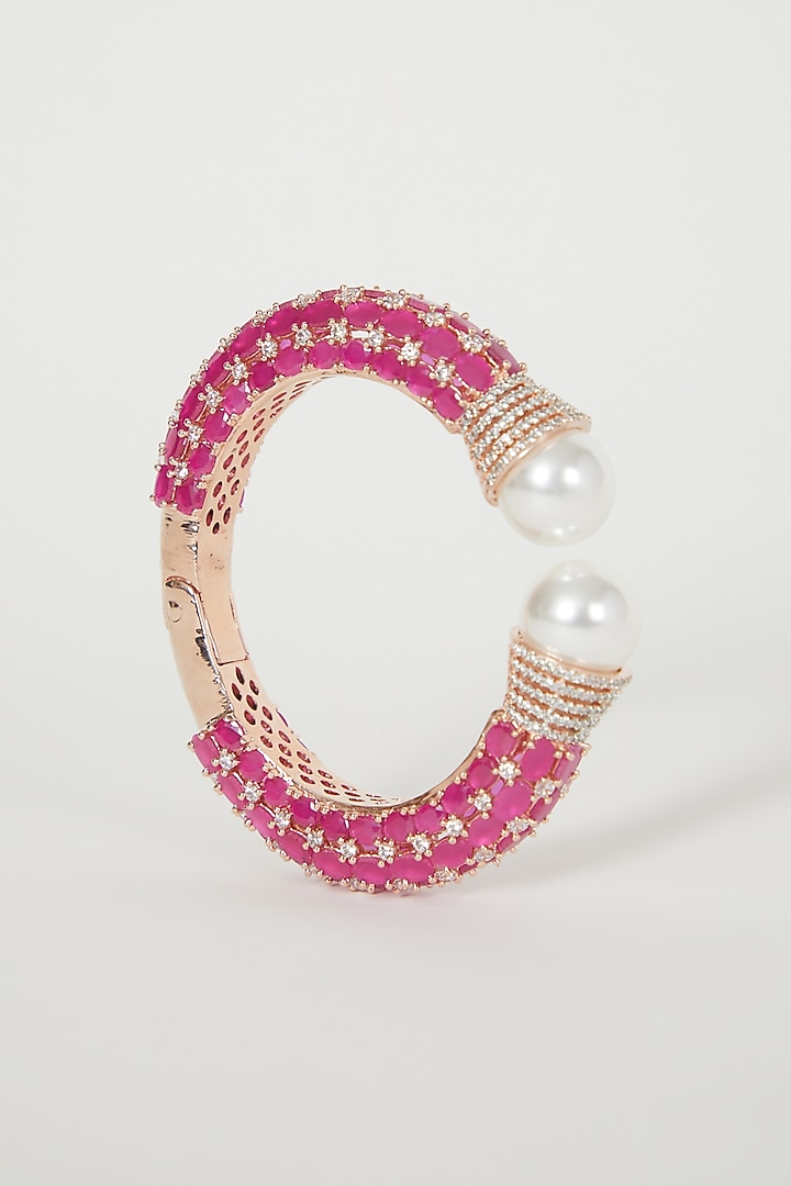 Rose Gold Finish Pearl & Diamond Bangle by Aster at Pernia's Pop Up Shop