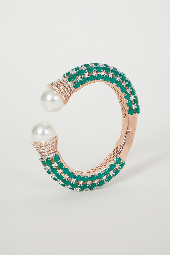 Rose Gold Finish Pearl & Diamond Stretchable Bangle by Aster at Pernia's Pop Up Shop