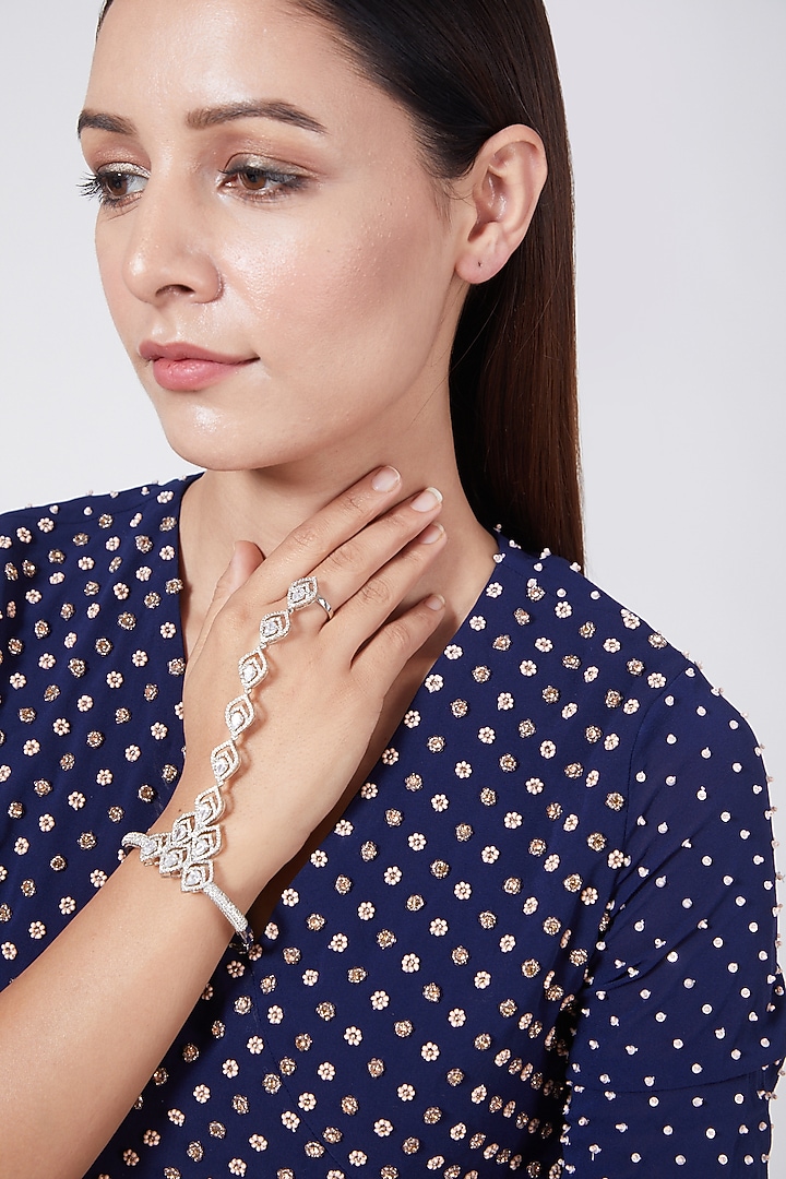 White Finish Hand Harness With Faux Diamond by Aster at Pernia's Pop Up Shop