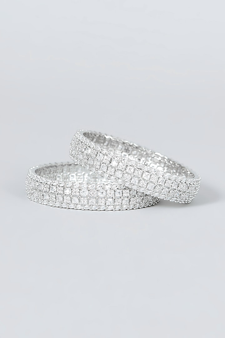 White Finish Zircon Bangles (Set Of 2) by Aster at Pernia's Pop Up Shop