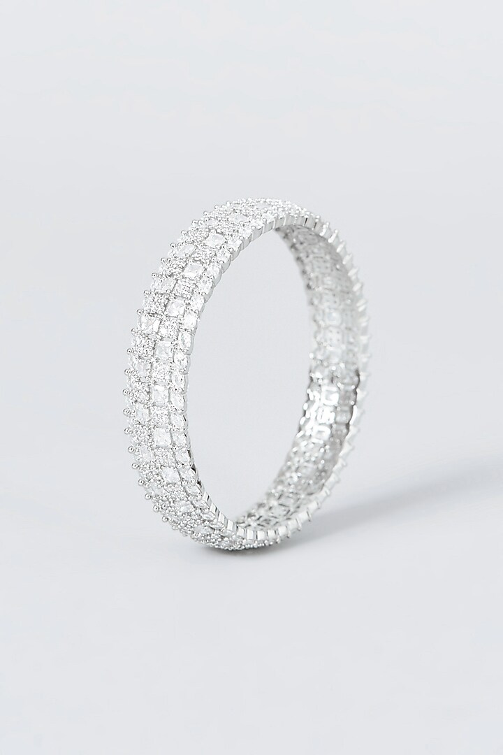 White Finish Zircon Bangles (Set Of 2) by Aster at Pernia's Pop Up Shop