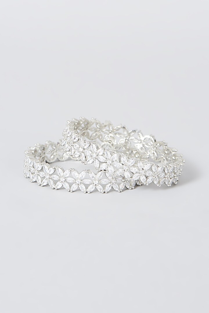 White Finish Faux Diamond Bangles (Set Of 2) by Aster at Pernia's Pop Up Shop