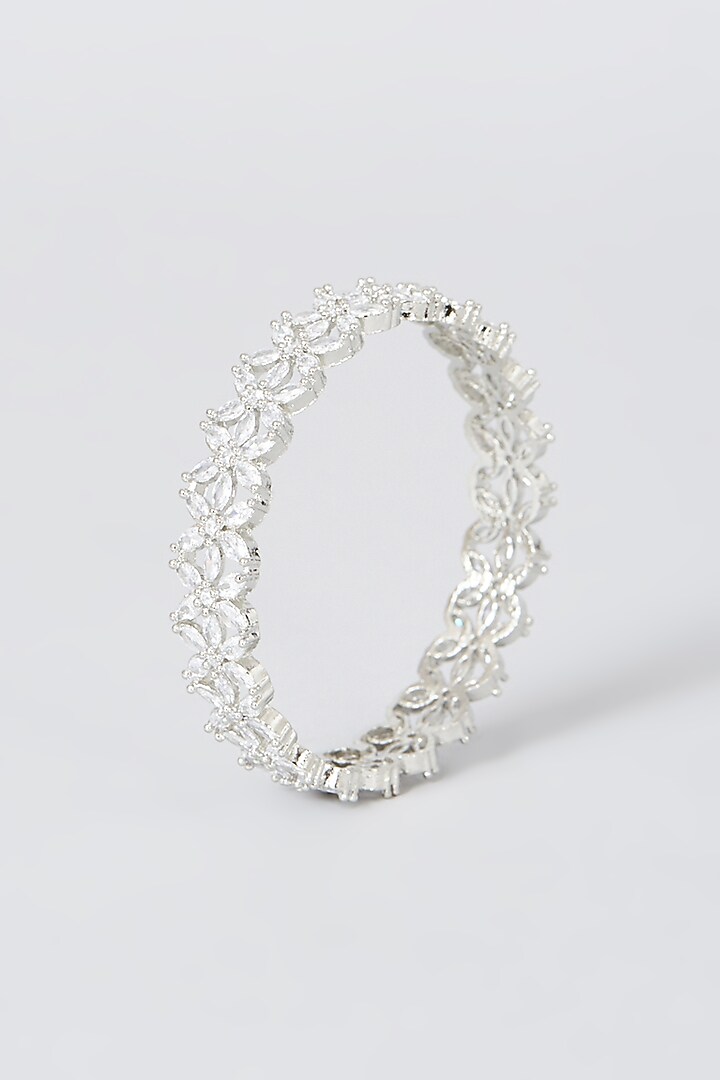 White Finish Faux Diamond Bangles (Set Of 2) by Aster at Pernia's Pop Up Shop