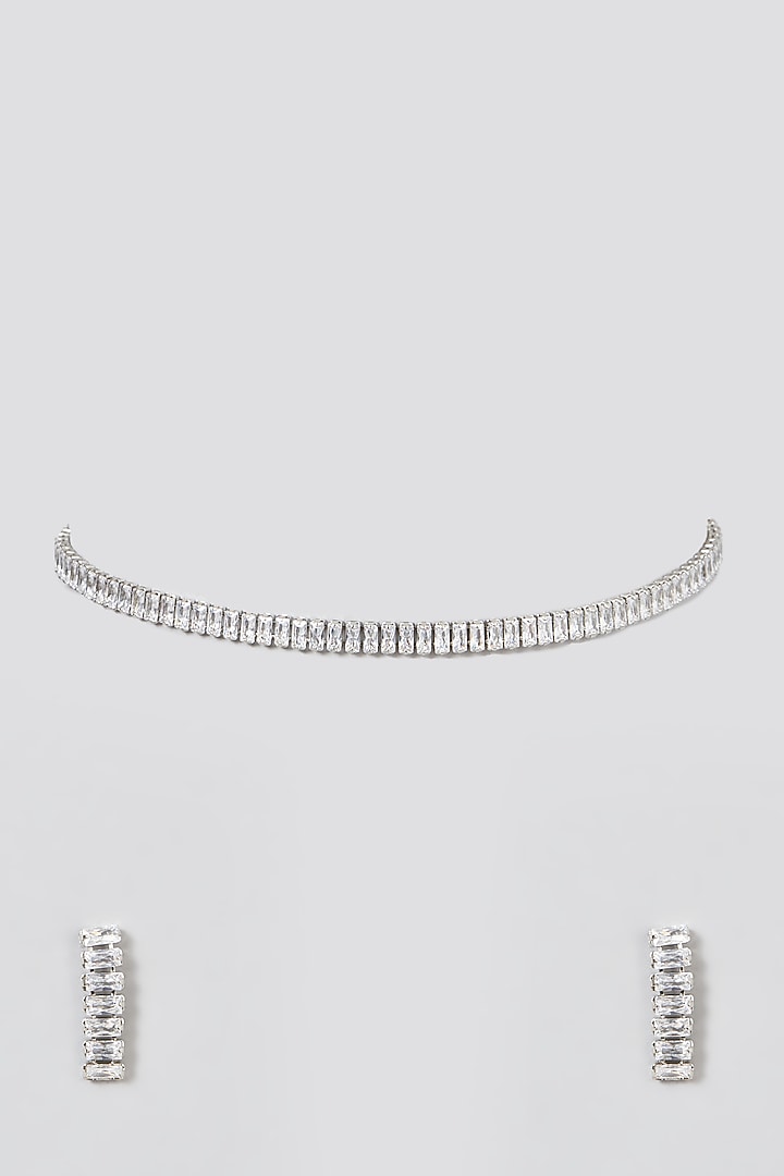 White Finish Choker Necklace Set With Zircons by Aster at Pernia's Pop Up Shop