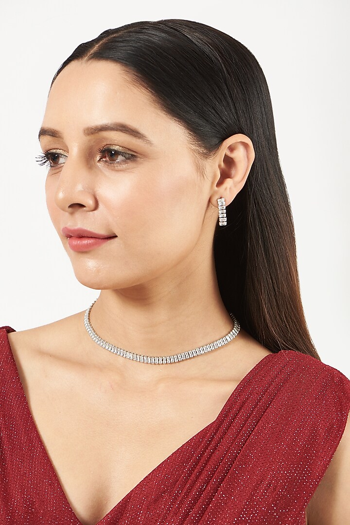 White Finish Choker Necklace Set With Zircons by Aster at Pernia's Pop Up Shop