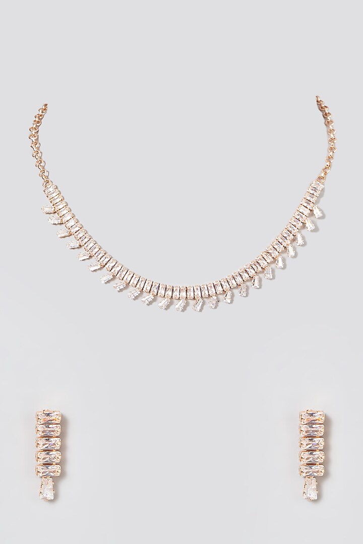 Rose Gold Finish Choker Necklace Set With Faux Diamonds by Aster at Pernia's Pop Up Shop