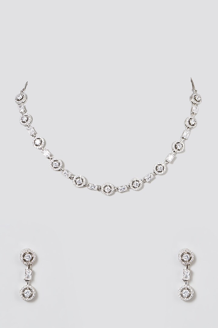 White Finish Choker Necklace Set With Zircons by Aster at Pernia's Pop Up Shop