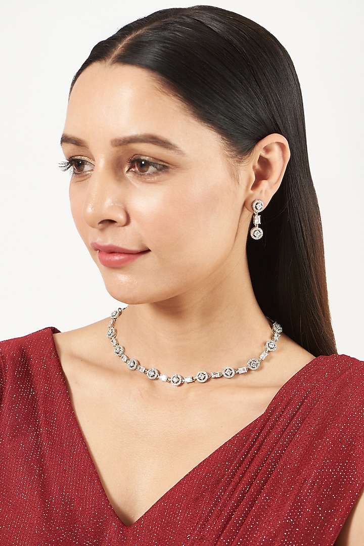 White Finish Choker Necklace Set With Zircons by Aster at Pernia's Pop Up Shop