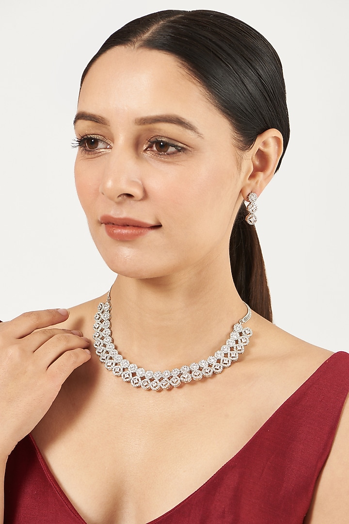 White Finish Zircon Necklace Set by Aster at Pernia's Pop Up Shop