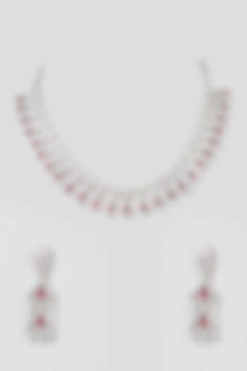 White Finish Necklace Set In Mixed Metal by Aster