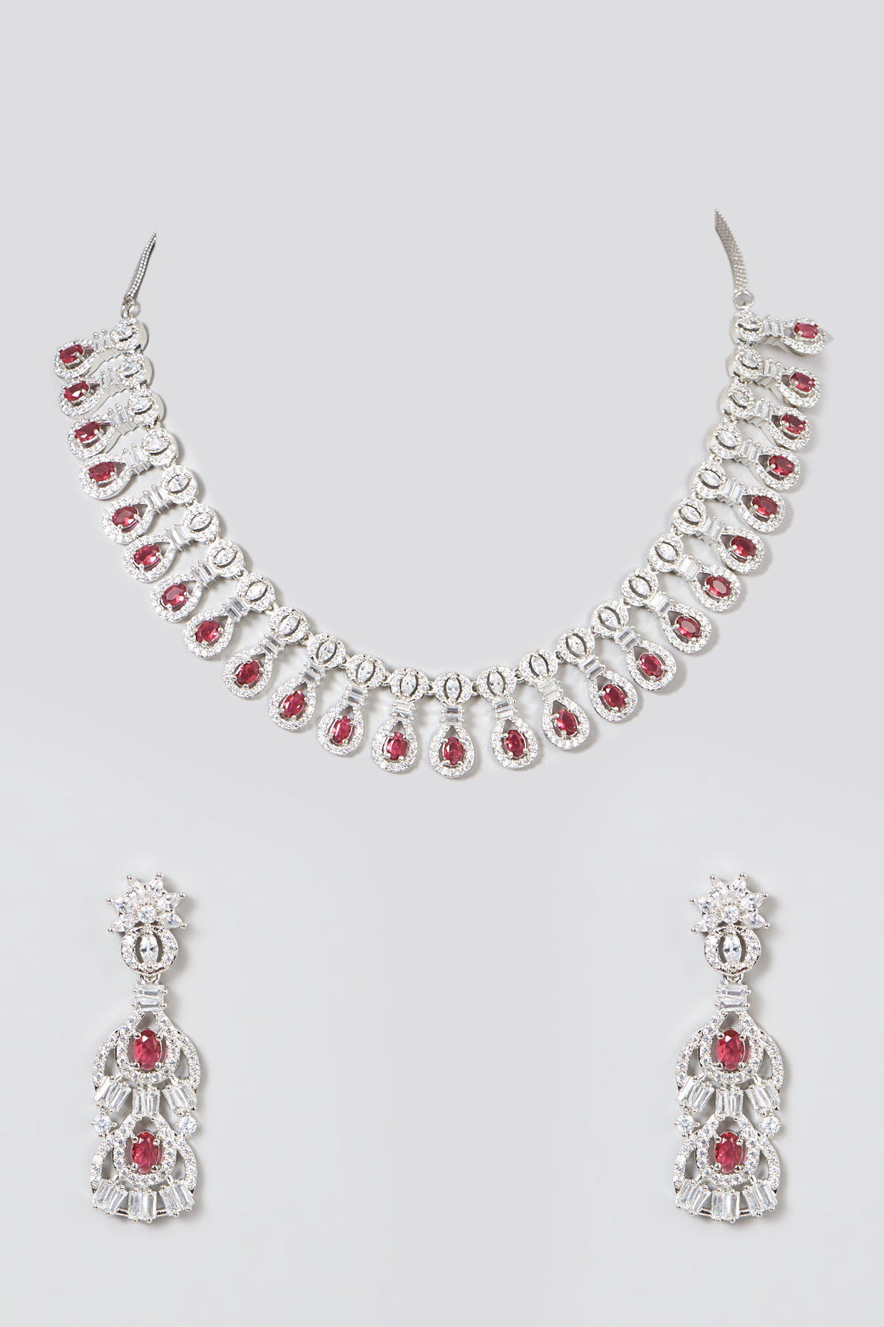 White Finish Necklace Set In Mixed Metal by Aster