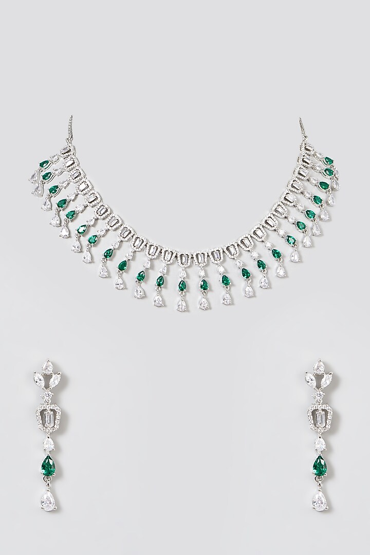 White Finish Green Zircon Necklace Set by Aster at Pernia's Pop Up Shop
