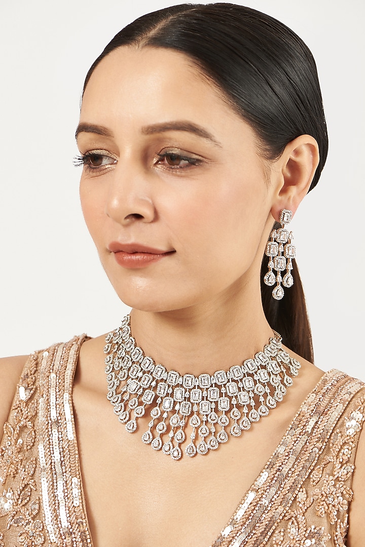 White Finish Zircon Necklace Set by Aster at Pernia's Pop Up Shop