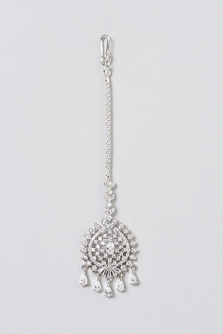 White Finish Maang Tikka With Faux Diamonds by Aster at Pernia's Pop Up Shop