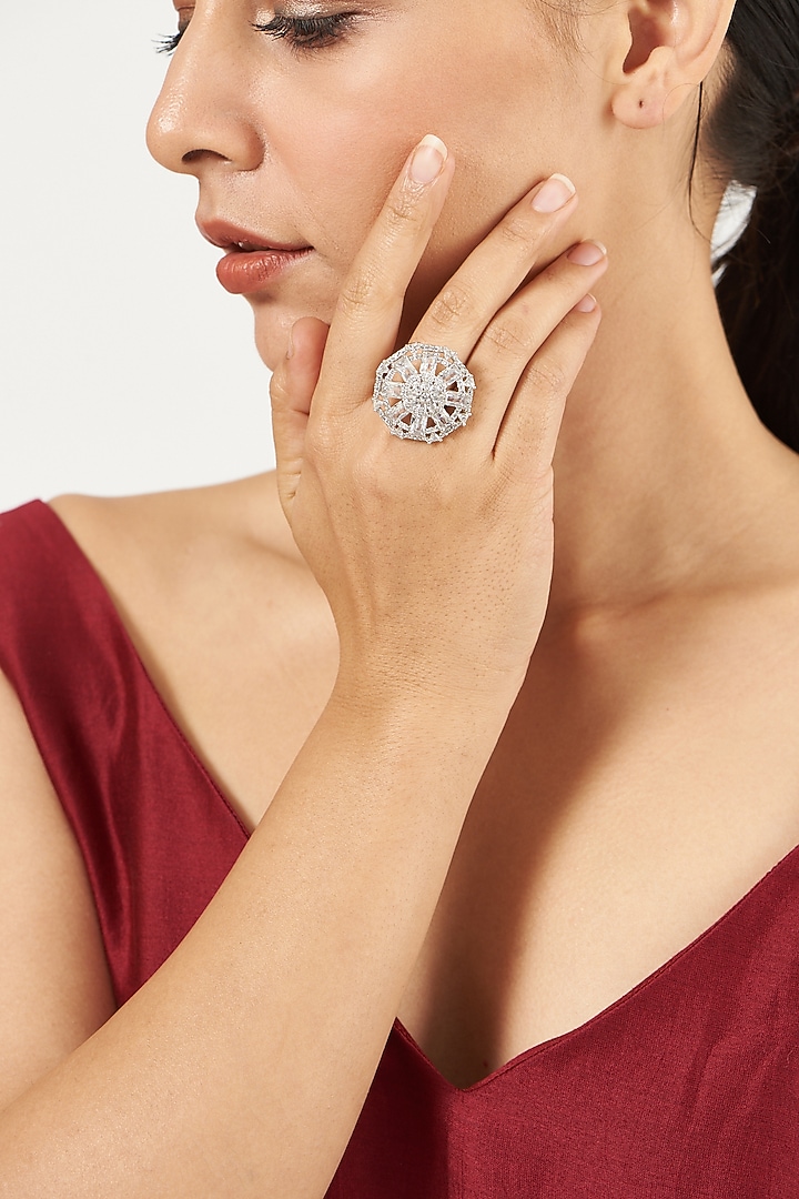 White Finish Faux Diamond Ring by Aster at Pernia's Pop Up Shop