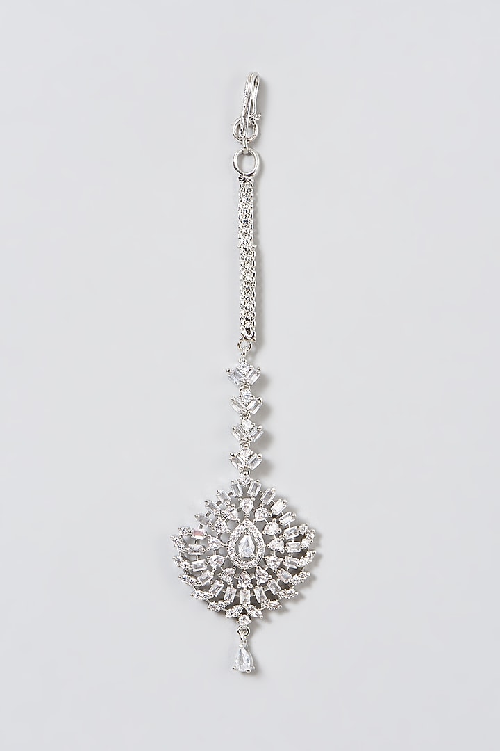 White Finish Maang Tikka With Faux Diamonds by Aster at Pernia's Pop Up Shop