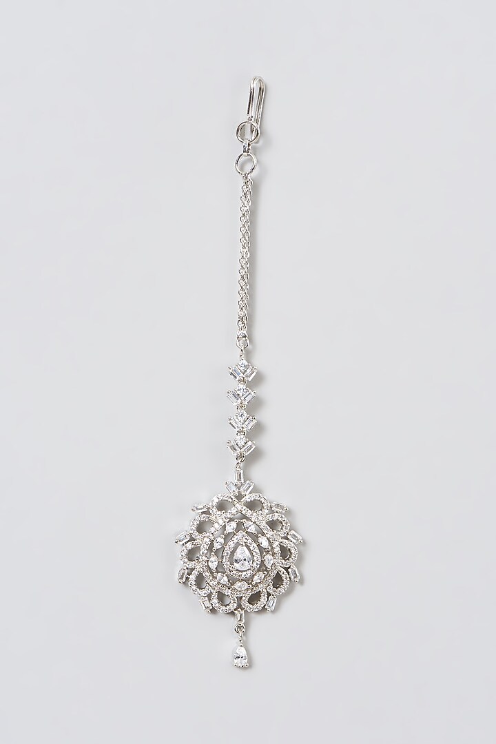 White Finish Maang Tikka With Faux Diamonds by Aster at Pernia's Pop Up Shop