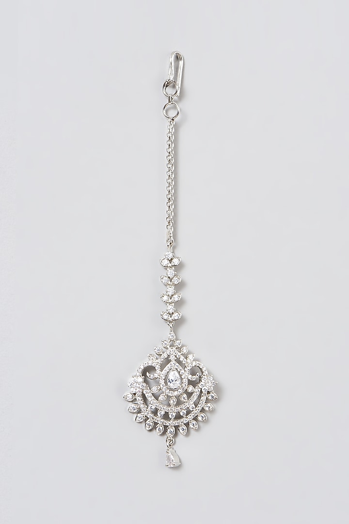 White Finish Maang Tikka With Faux Diamonds by Aster at Pernia's Pop Up Shop