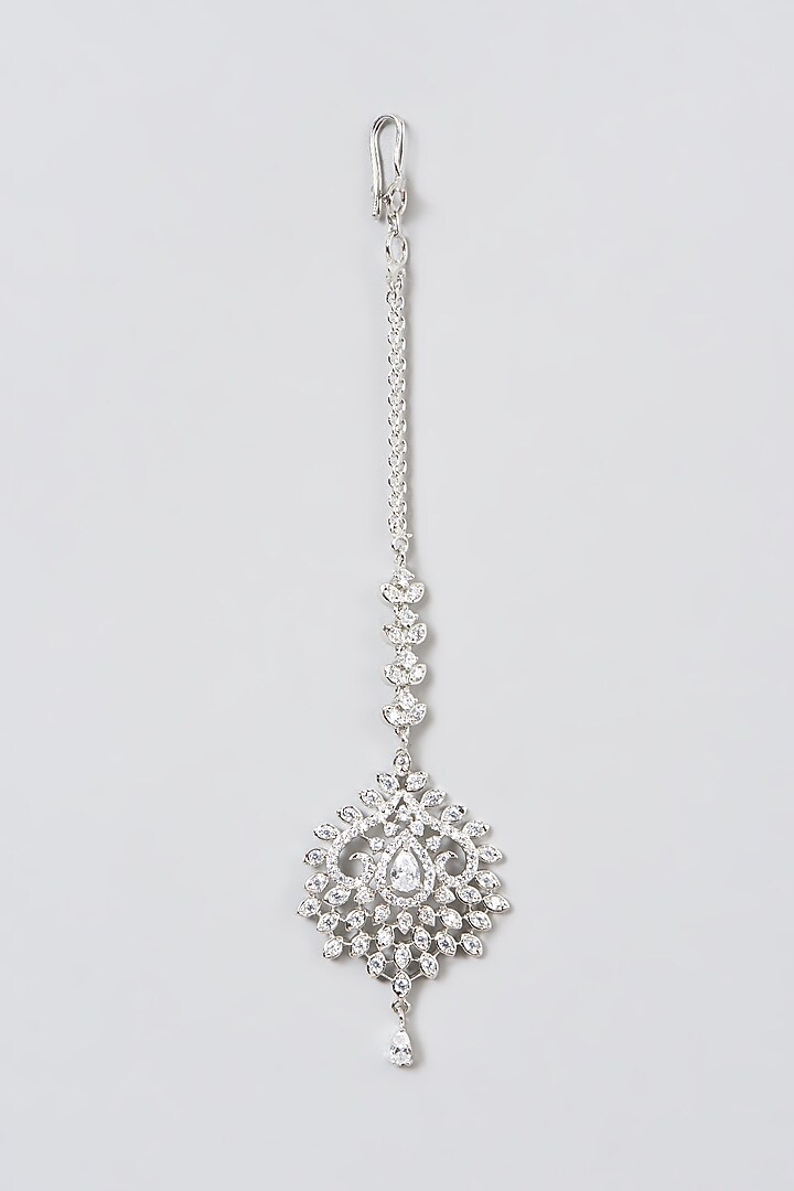 White Finish Maang Tikka With Faux Diamonds by Aster at Pernia's Pop Up Shop
