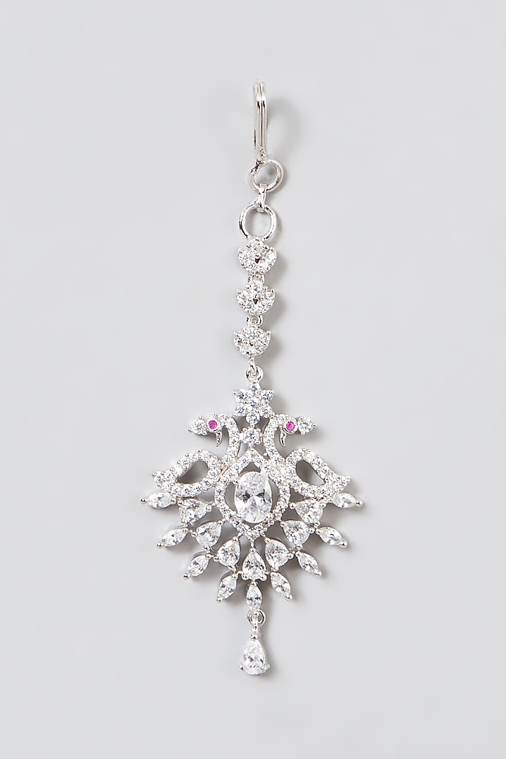 White Finish Maang Tikka With Faux Diamonds by Aster at Pernia's Pop Up Shop
