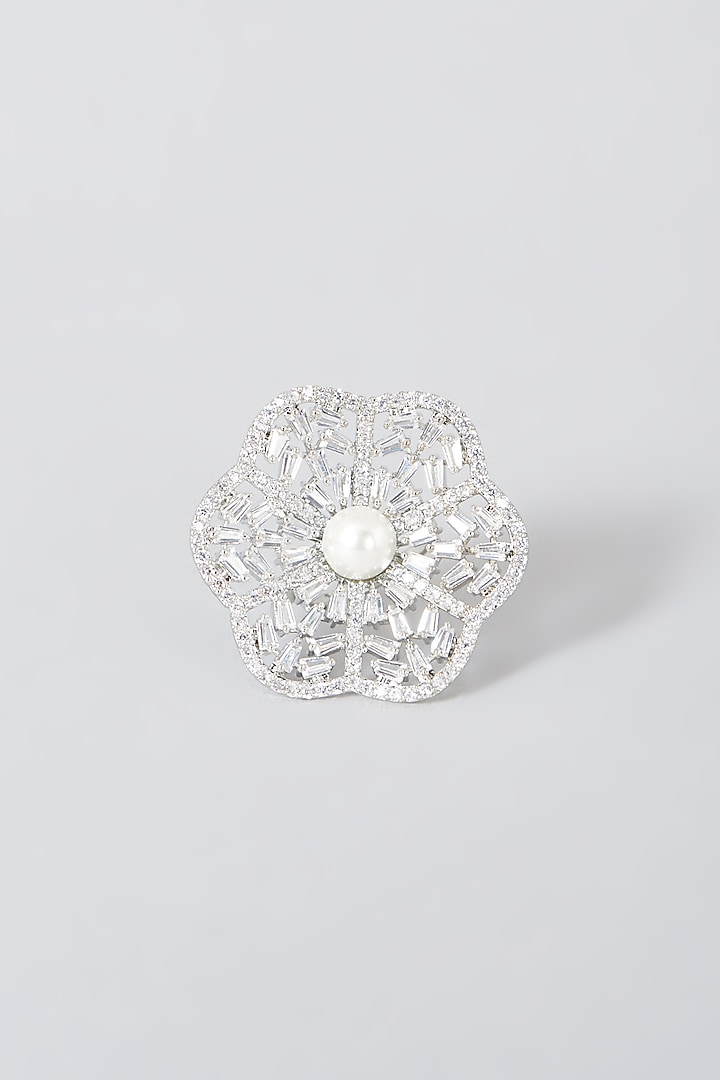 White Finish Ring With Faux Diamond by Aster at Pernia's Pop Up Shop