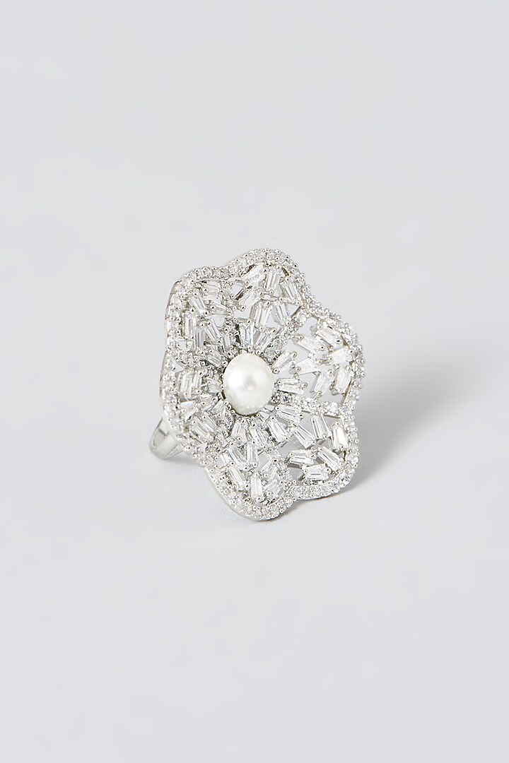 White Finish Ring With Faux Diamond by Aster at Pernia's Pop Up Shop
