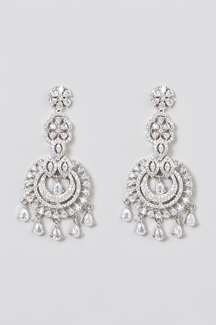 White Finish Faux Diamond Dangler Earrings by Aster at Pernia's Pop Up Shop