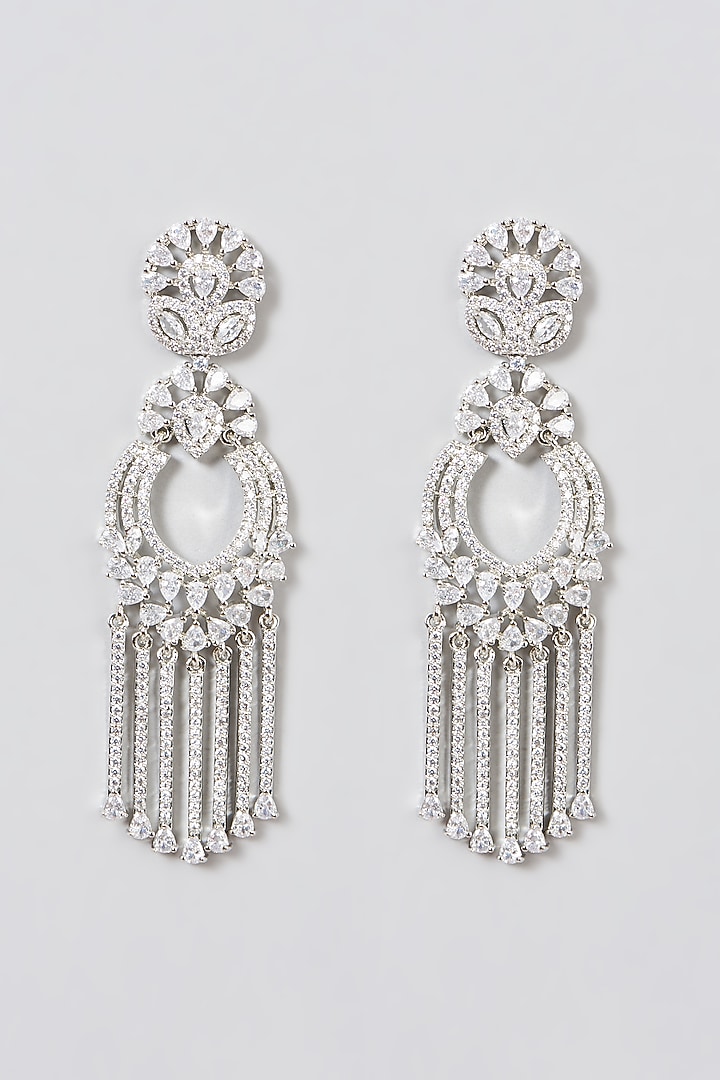 White Finish Zircon Dangler Earrings by Aster at Pernia's Pop Up Shop