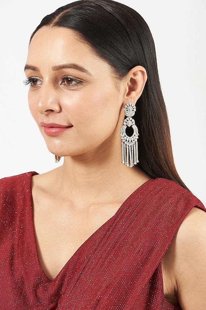 White Finish Zircon Dangler Earrings by Aster at Pernia's Pop Up Shop