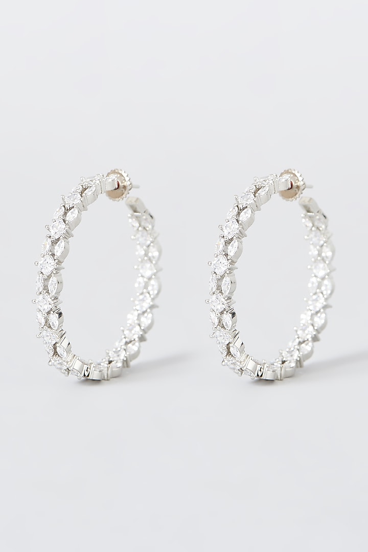 White Finish Faux Diamond Hoop Earrings by Aster at Pernia's Pop Up Shop