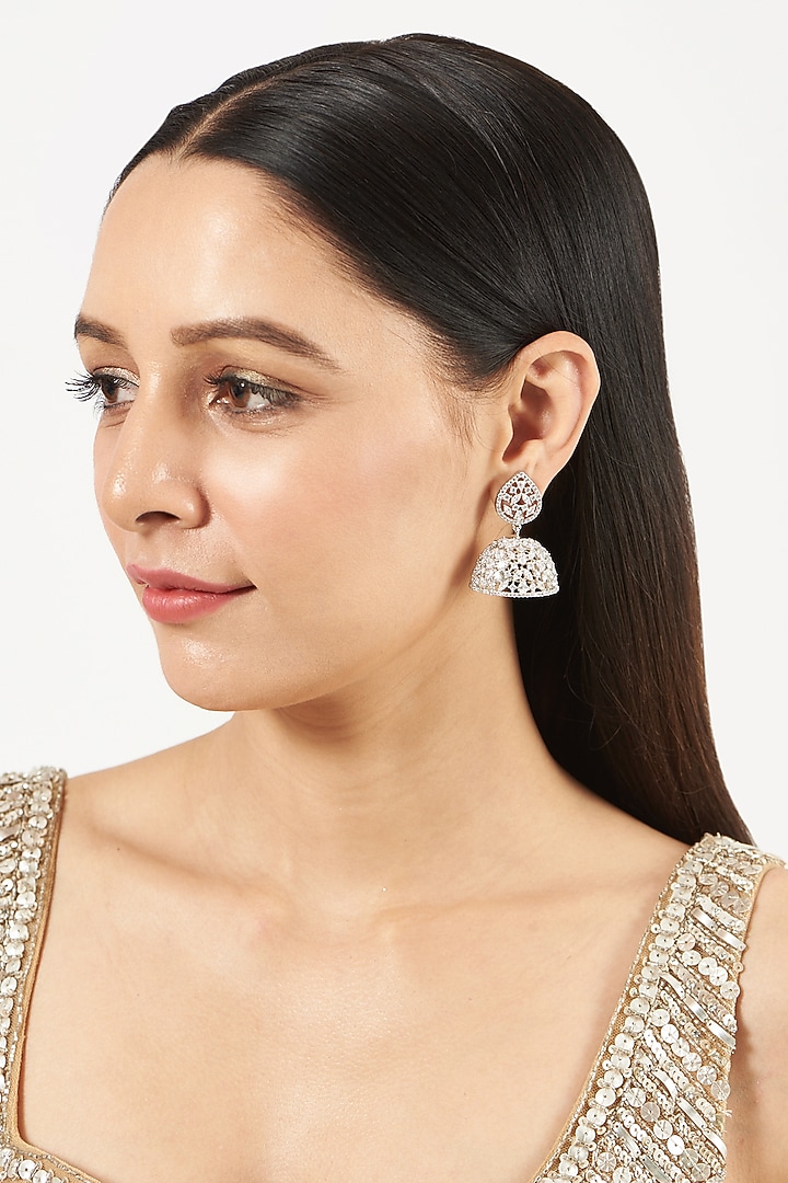 White Finish Zircon Dangler Earrings by Aster at Pernia's Pop Up Shop