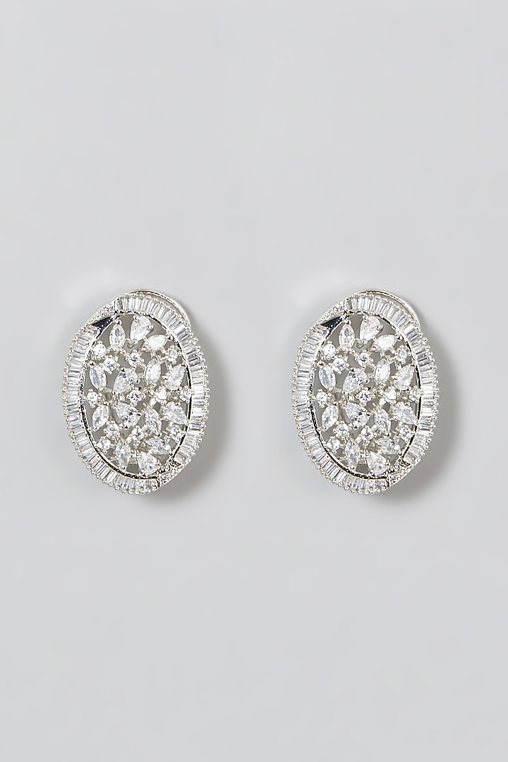White Finish Zircon Stud Earrings by Aster at Pernia's Pop Up Shop