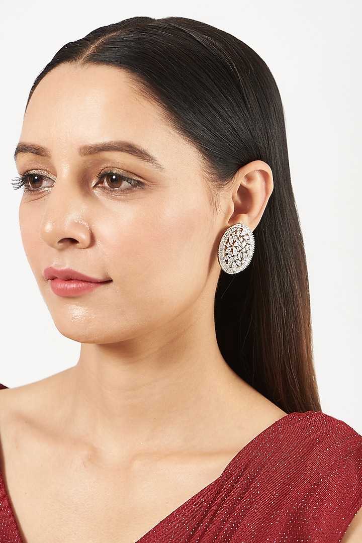 White Finish Zircon Stud Earrings by Aster at Pernia's Pop Up Shop