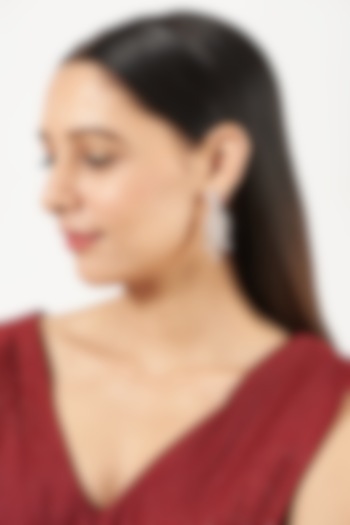 White Finish Faux Diamond Dangler Earrings by Aster at Pernia's Pop Up Shop