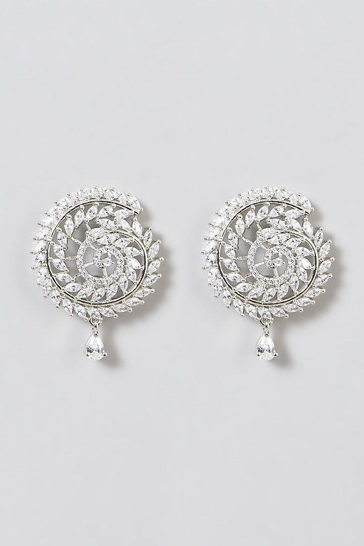White Finish Zircon Stud Earrings by Aster at Pernia's Pop Up Shop