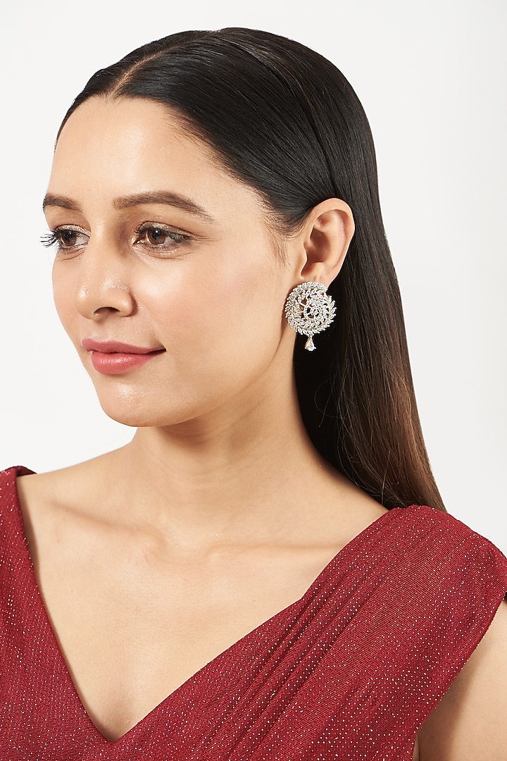 White Finish Zircon Stud Earrings by Aster at Pernia's Pop Up Shop