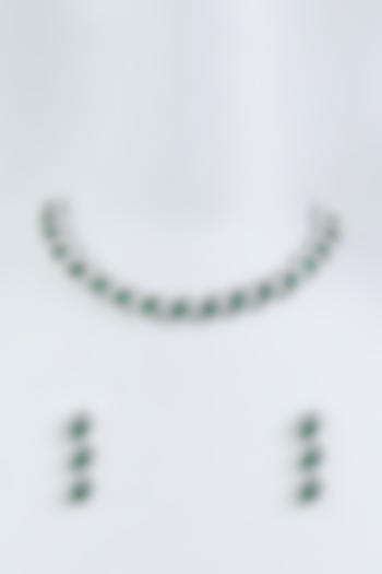 White Finish Zircons & Green Stone Necklace Set by Aster at Pernia's Pop Up Shop