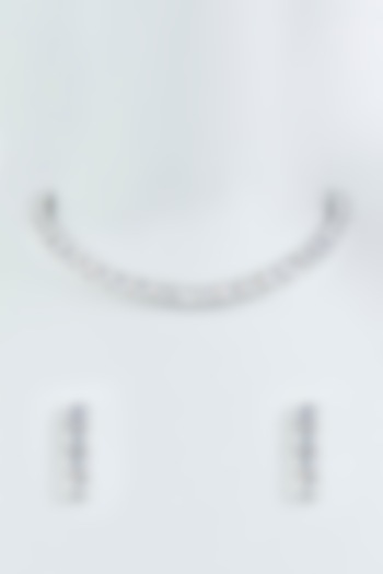 White Finish Mixed Metal Zircon Necklace Set by Aster at Pernia's Pop Up Shop