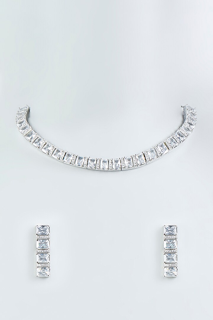White Finish Mixed Metal Zircon Necklace Set by Aster at Pernia's Pop Up Shop