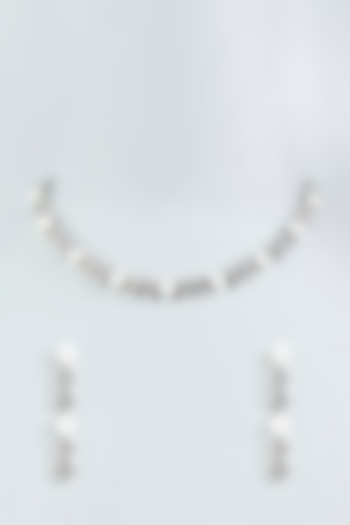 White Finish Zircon & Pearls Necklace Set by Aster at Pernia's Pop Up Shop