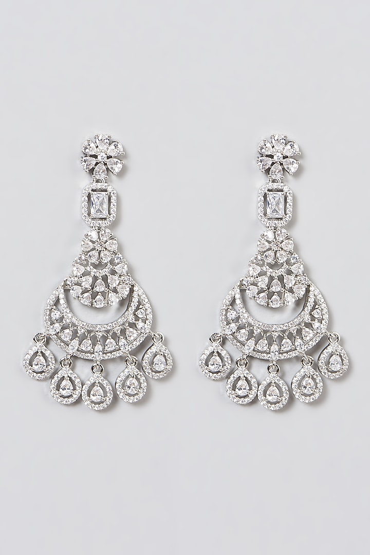 White Finish Zircon Dangler Earrings by Aster at Pernia's Pop Up Shop
