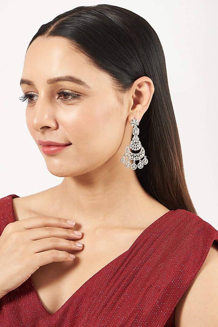 White Finish Zircon Dangler Earrings by Aster at Pernia's Pop Up Shop