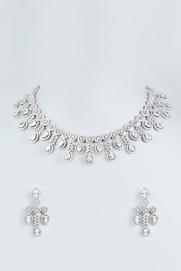 White Finish Zircon Necklace Set by Aster at Pernia's Pop Up Shop