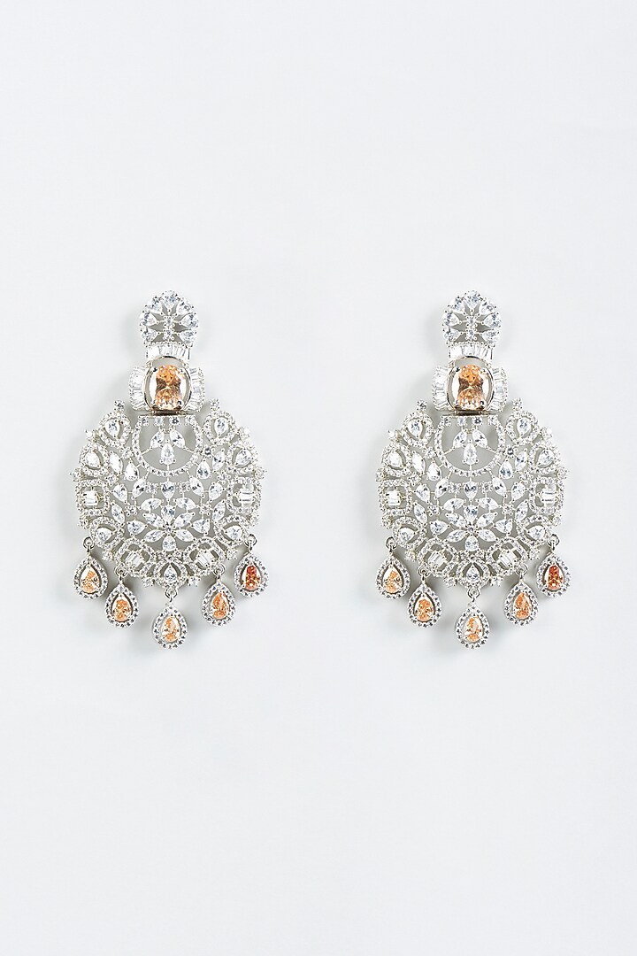 White Finish Champagne Stone & Faux Diamond Earrings by Aster at Pernia's Pop Up Shop