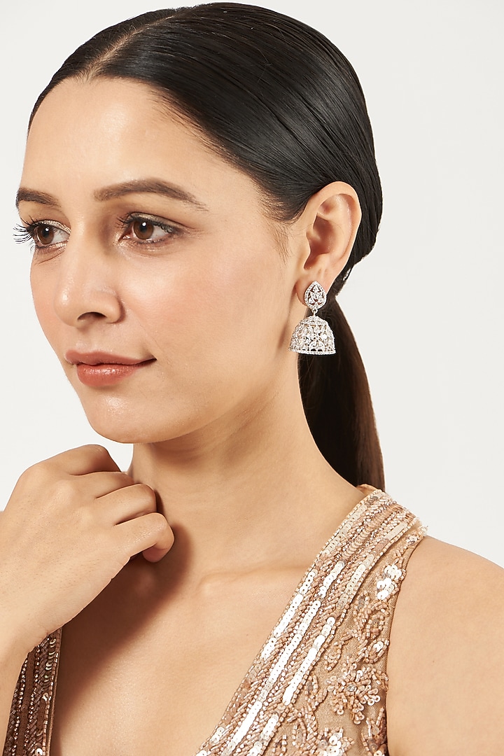 White Finish Zircon Dangler Earrings by Aster at Pernia's Pop Up Shop