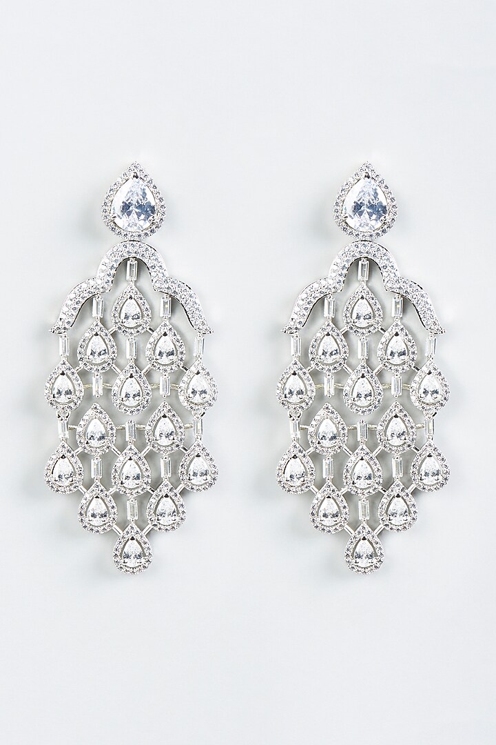 White Finish Dangler Earrings With Faux Diamonds by Aster at Pernia's Pop Up Shop