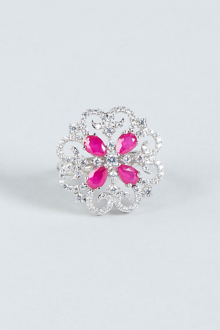 White Finish Pink Zircon Ring by Aster at Pernia's Pop Up Shop