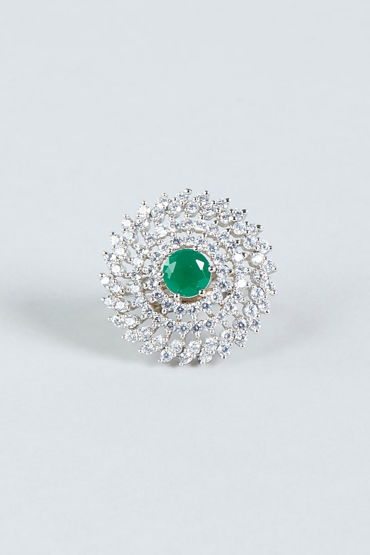 White Finish Green Stone Ring by Aster at Pernia's Pop Up Shop