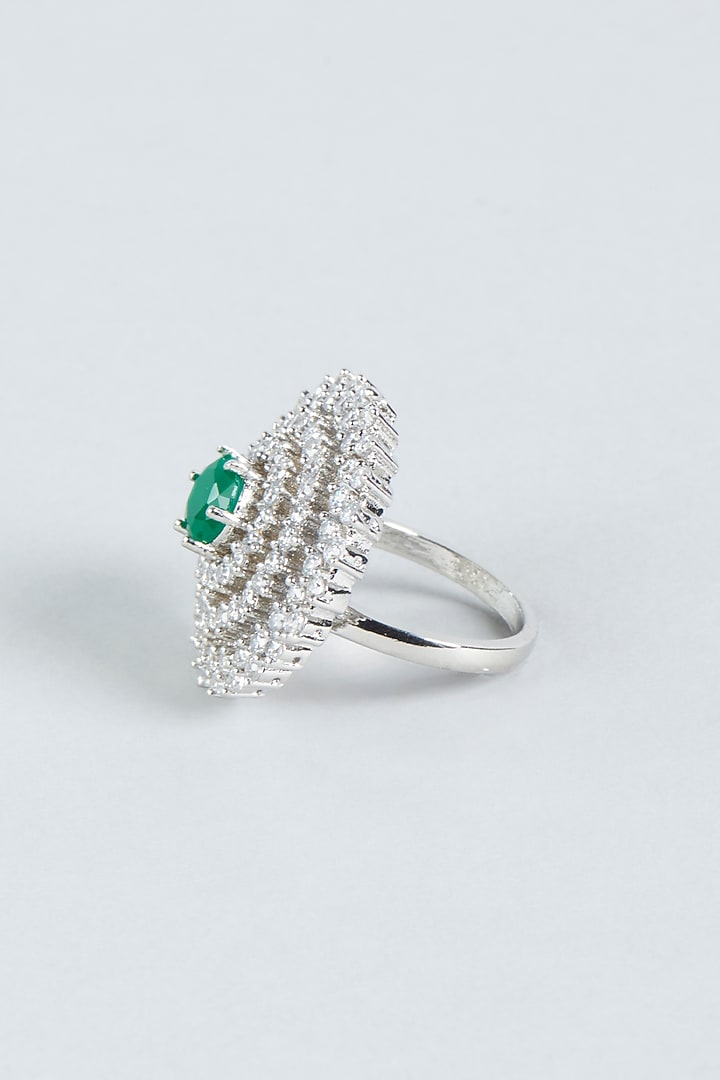 White Finish Green Stone Ring by Aster at Pernia's Pop Up Shop