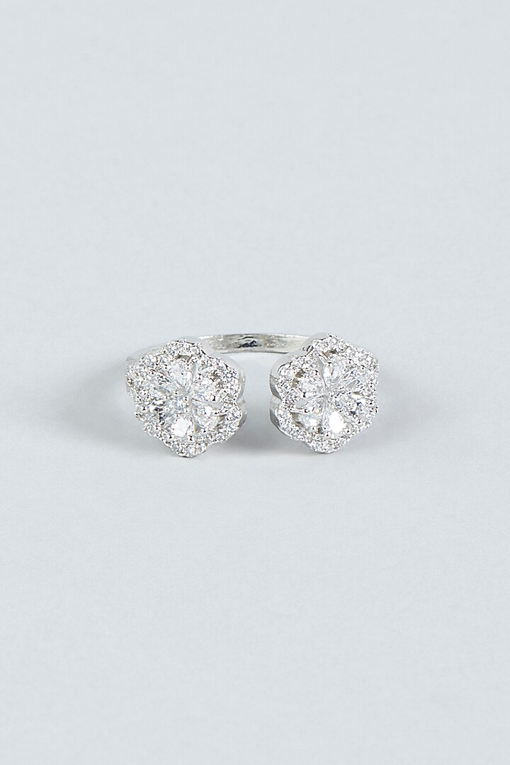 White Finish Faux Diamond Ring In Mixed Metal by Aster at Pernia's Pop Up Shop